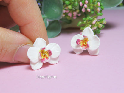 White Orchid Flower Stud Earrings