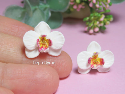 White Orchid Flower Stud Earrings