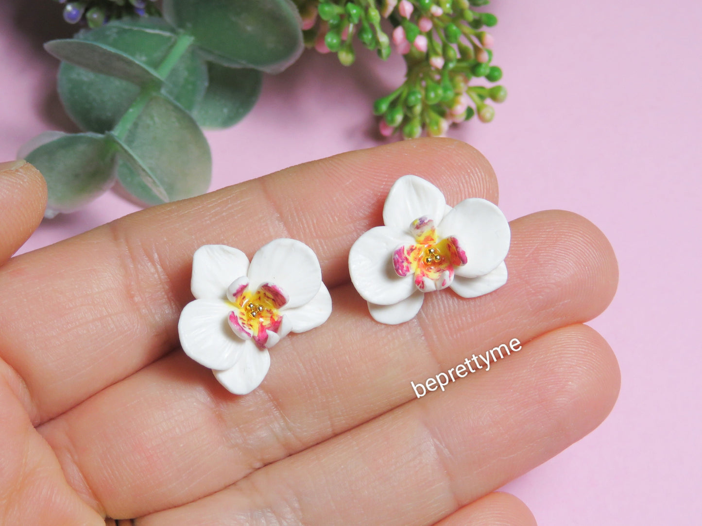 White Orchid Flower Stud Earrings