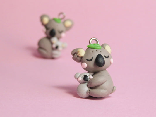 Sweet Mumma and Baby Koala hugging Charm