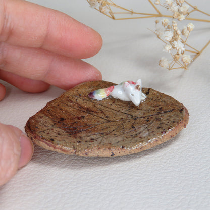 Handmade Pottery Trinket Dish. Unicorn Resting on an Autumn Leaf. Jewelry Dish. Beautiful Collectibles. Handbuilt Pottery. Special Gift.