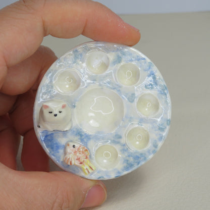 Handmade Pottery Paint Palette. Polar Bear on Frozen Sea. Ceramic Paint Dish. Beautiful Collectibles. Handbuilt Pottery. Special Gift.