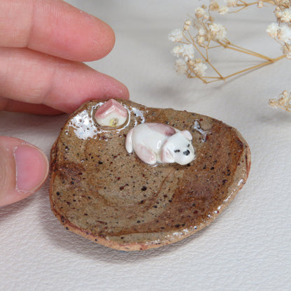 Handmade Pottery Trinket Dish. Cute Puppy 3. Jewelry Dish. Beautiful Collectibles. Hand built Pottery. Special Gift.