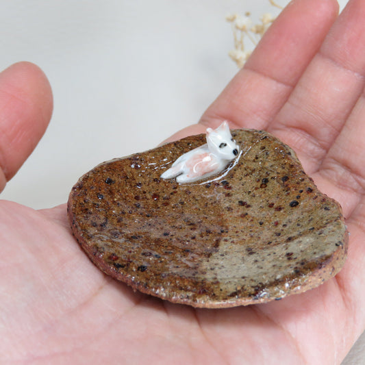 Handmade Pottery Trinket Dish. Cute Puppy 2. Jewelry Dish. Beautiful Collectibles. Handbuilt Pottery. Special Gift.