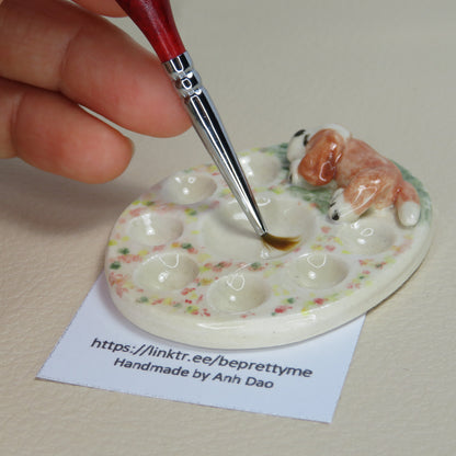 Handmade Pottery Paint Palette. Cute Puppy 1. Ceramic Paint Dish. Beautiful Collectibles. Handbuilt Pottery. Special Gift.