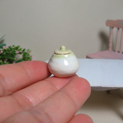 Handmade Miniature Round Lidded Pot. White. Hand thrown Miniature Ceramic. Beautiful Miniature Collectibles, Dollhouse