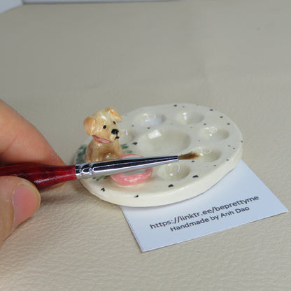 Handmade Pottery Paint Palette. Cute Puppy 2. Ceramic Paint Dish. Beautiful Collectibles. Handbuilt Pottery. Special Gift.