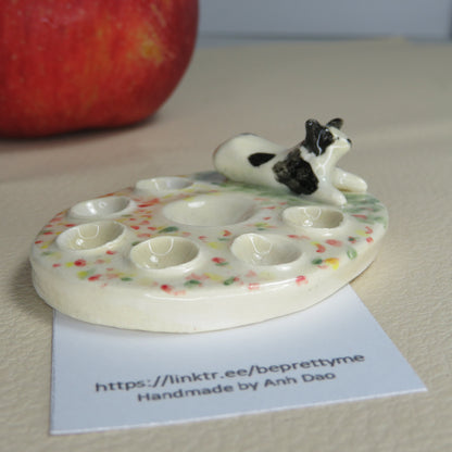Handmade Pottery Paint Palette. Cute Puppy 3. Ceramic Paint Dish. Beautiful Collectibles. Handbuilt Pottery. Special Gift.