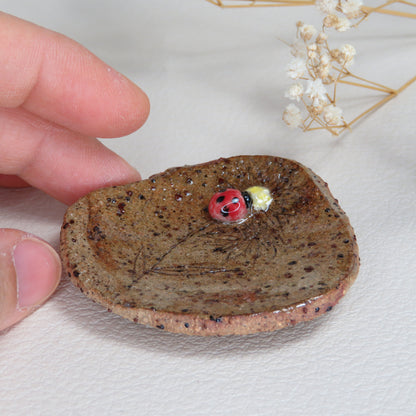 Handmade Pottery Trinket Dish. Labybug on Bloom. Jewelry Dish. Beautiful Collectibles. Handbuilt Pottery. Special Gift.