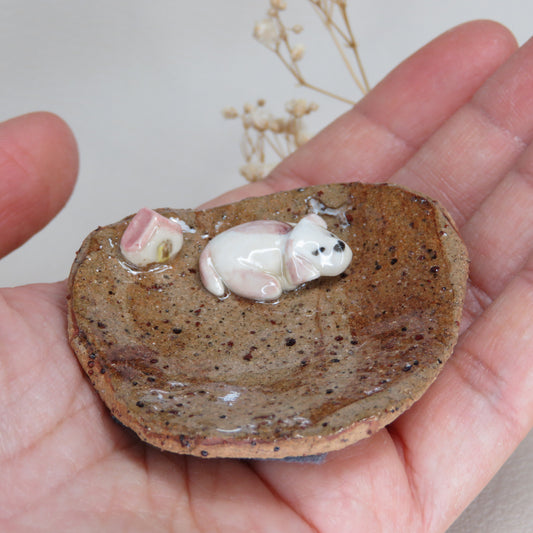 Handmade Pottery Trinket Dish. Cute Puppy 3. Jewelry Dish. Beautiful Collectibles. Hand built Pottery. Special Gift.