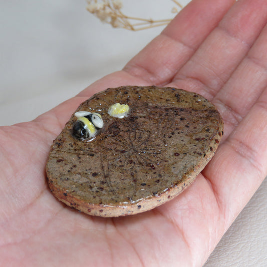 Handmade Pottery Trinket Dish. Cute Bee on Bloom. Jewelry Dish. Beautiful Collectibles. Hand built Pottery. Special Gift.