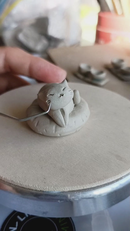 Lazy Cat Ceramic Trinket Dish. Incense Dish. Handmade Pottery. Beautiful Collectibles. Special Gift for Loved Ones