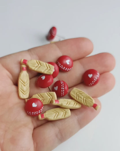 Cricket Love Stud Earrings. Cricket Bat and Ball Earrings. Gift for Cricket Mum/ Cricket Fan. Handmade Polymer Clay.