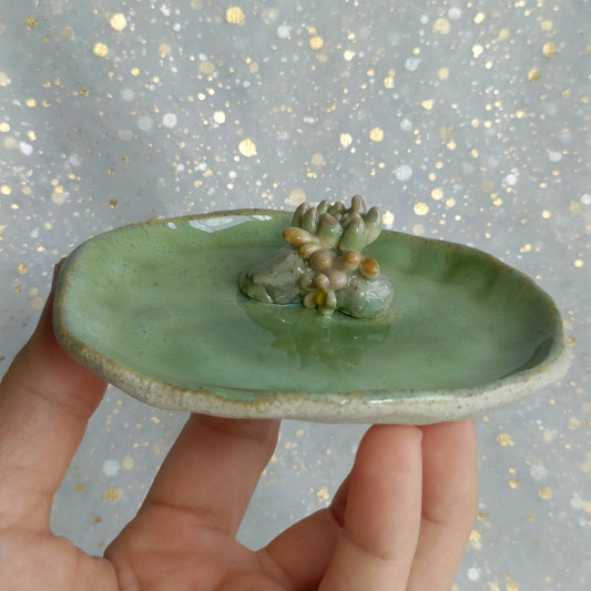 Succulent Ceramic Trinket Dish. Incense Dish. Handmade Pottery. Beautiful Collectibles. Special Gift for Loved Ones