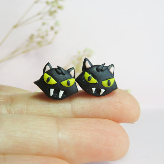 Halloween Black Cat Stud Earrings