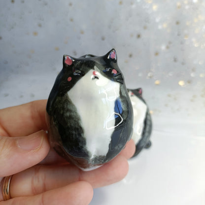 Chonky Cat Ceramic Bud Vases. Tuxedo Cat. Dried Flowers Vase. Incense Dish. Handmade Pottery. Beautiful Collectibles