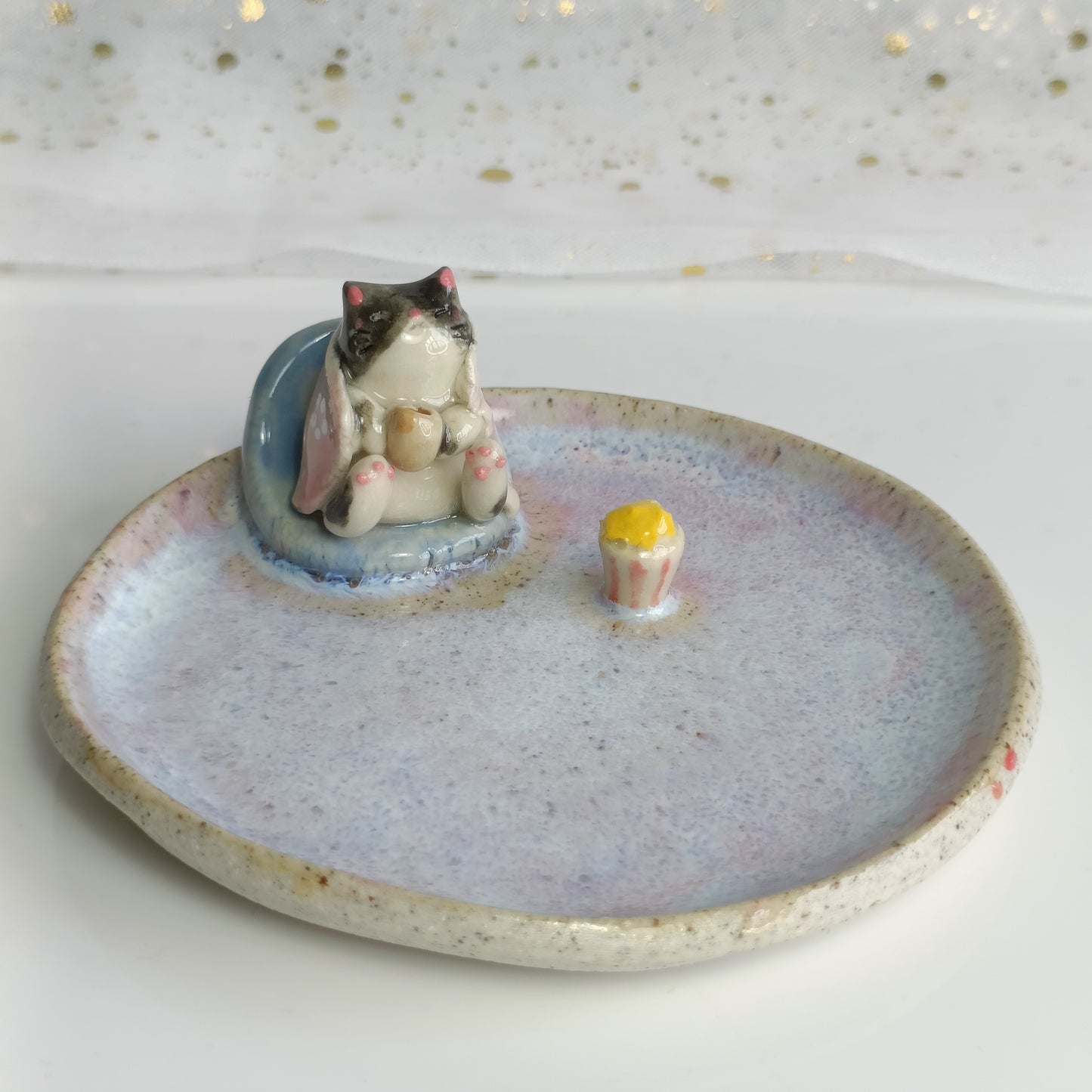 Cosy Movie Night with Popcorn Ceramic Trinket Dish. Incense Dish. Handmade Pottery. Beautiful Collectibles. Special Gift for Loved Ones