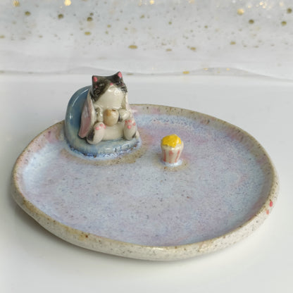 Cosy Movie Night with Popcorn Ceramic Trinket Dish. Incense Dish. Handmade Pottery. Beautiful Collectibles. Special Gift for Loved Ones