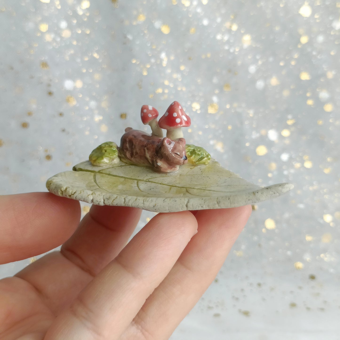 Resting Brown Bear Trinket Dish. Incense Dish. Handmade Pottery. Beautiful Collectibles. Special Gift for Loved Ones