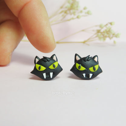 Halloween Black Cat Stud Earrings