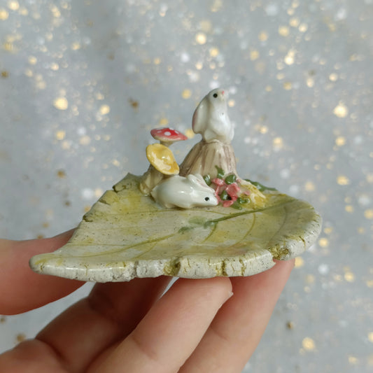 Little Bunny Ceramic Trinket Dish. Incense Dish. Handmade Pottery. Beautiful Collectibles. Special Gift for Loved Ones