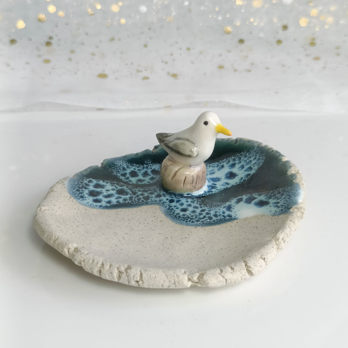 Chill Seagull Ceramic Trinket Dish. Incense Dish. Handmade Pottery. Beautiful Collectibles. Special Gift for Loved Ones