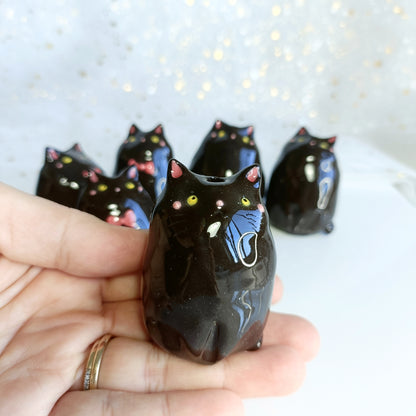 Chonky Cat Ceramic Bud Vases. Black Cat. Dried Flowers Vase. Incense Dish. Handmade Pottery. Beautiful Collectibles.
