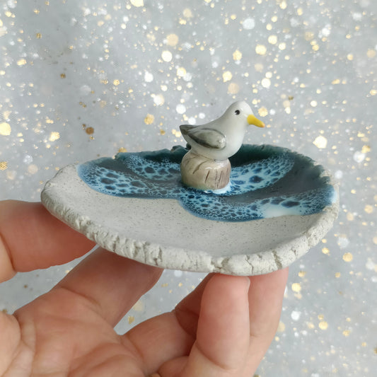 Chill Seagull Ceramic Trinket Dish. Incense Dish. Handmade Pottery. Beautiful Collectibles. Special Gift for Loved Ones