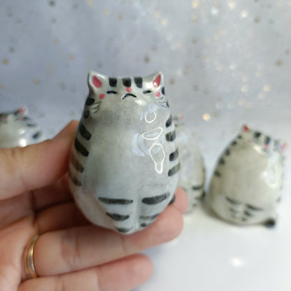 Chonky Cat Ceramic Bud Vases. Gray Cat. Dried Flowers Vase. Incense Dish. Handmade Pottery. Beautiful Collectibles