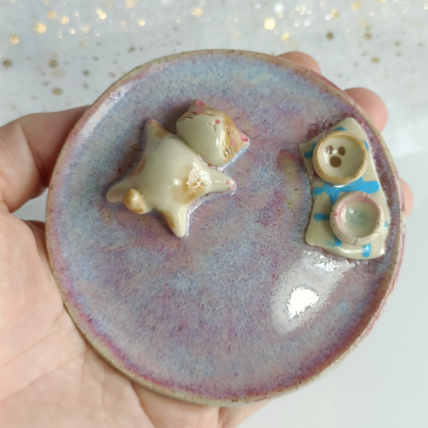 Lazy Cat Ceramic Trinket Dish. Incense Dish. Handmade Pottery. Beautiful Collectibles. Special Gift for Loved Ones