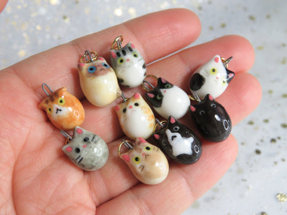 Ceramic Tiny Cat Charm. Charm Only. Necklace Pendants. Porcelain Jewellery. Beautiful Miniature Collectibles