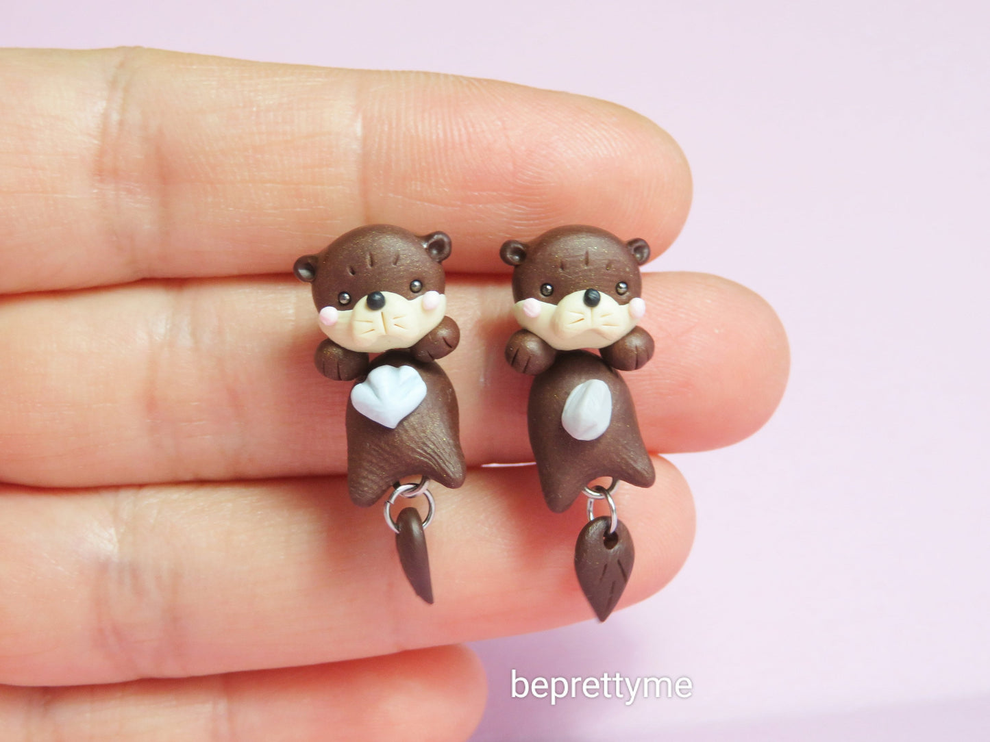 Cute Otter Dangle Earrings. Polymer Clay.  Stainless Steel. Best gift for animal lovers.