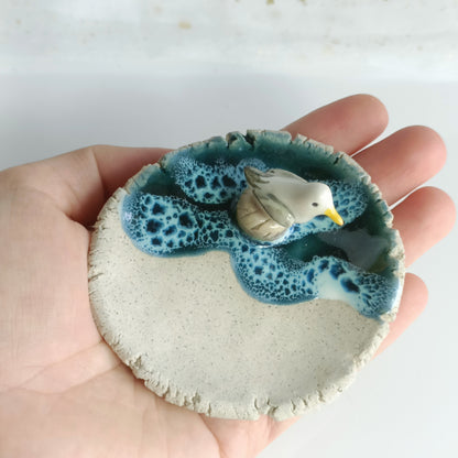 Chill Seagull Ceramic Trinket Dish. Incense Dish. Handmade Pottery. Beautiful Collectibles. Special Gift for Loved Ones