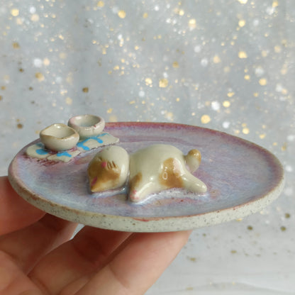 Lazy Cat Ceramic Trinket Dish. Incense Dish. Handmade Pottery. Beautiful Collectibles. Special Gift for Loved Ones
