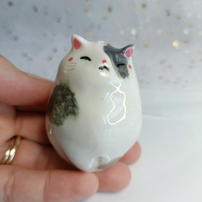 Chonky Cat Ceramic Bud Vases. Gray and White Cat. Dried Flowers Vase. Incense Dish. Handmade Pottery. Beautiful Collectibles