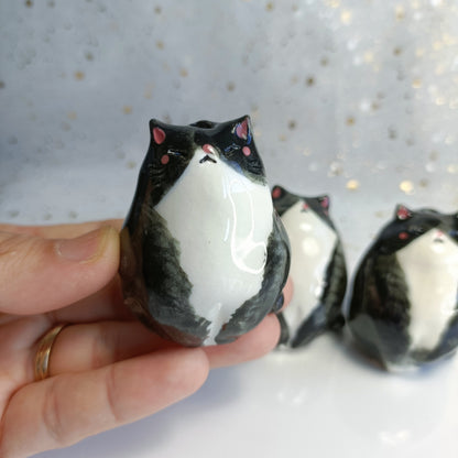 Chonky Cat Ceramic Bud Vases. Tuxedo Cat. Dried Flowers Vase. Incense Dish. Handmade Pottery. Beautiful Collectibles