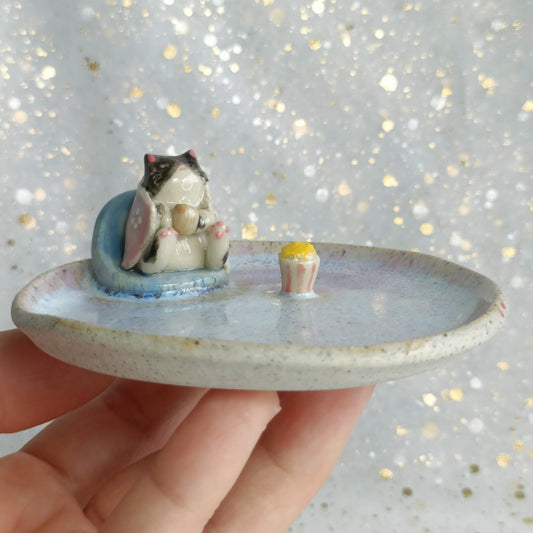Cosy Movie Night with Popcorn Ceramic Trinket Dish. Incense Dish. Handmade Pottery. Beautiful Collectibles. Special Gift for Loved Ones