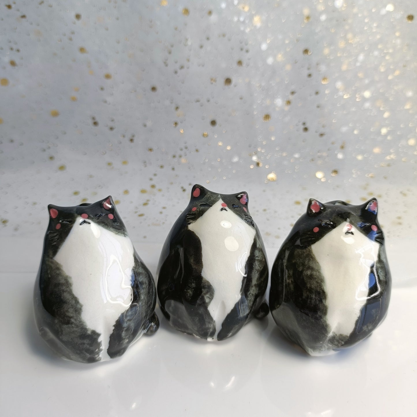 Chonky Cat Ceramic Bud Vases. Tuxedo Cat. Dried Flowers Vase. Incense Dish. Handmade Pottery. Beautiful Collectibles