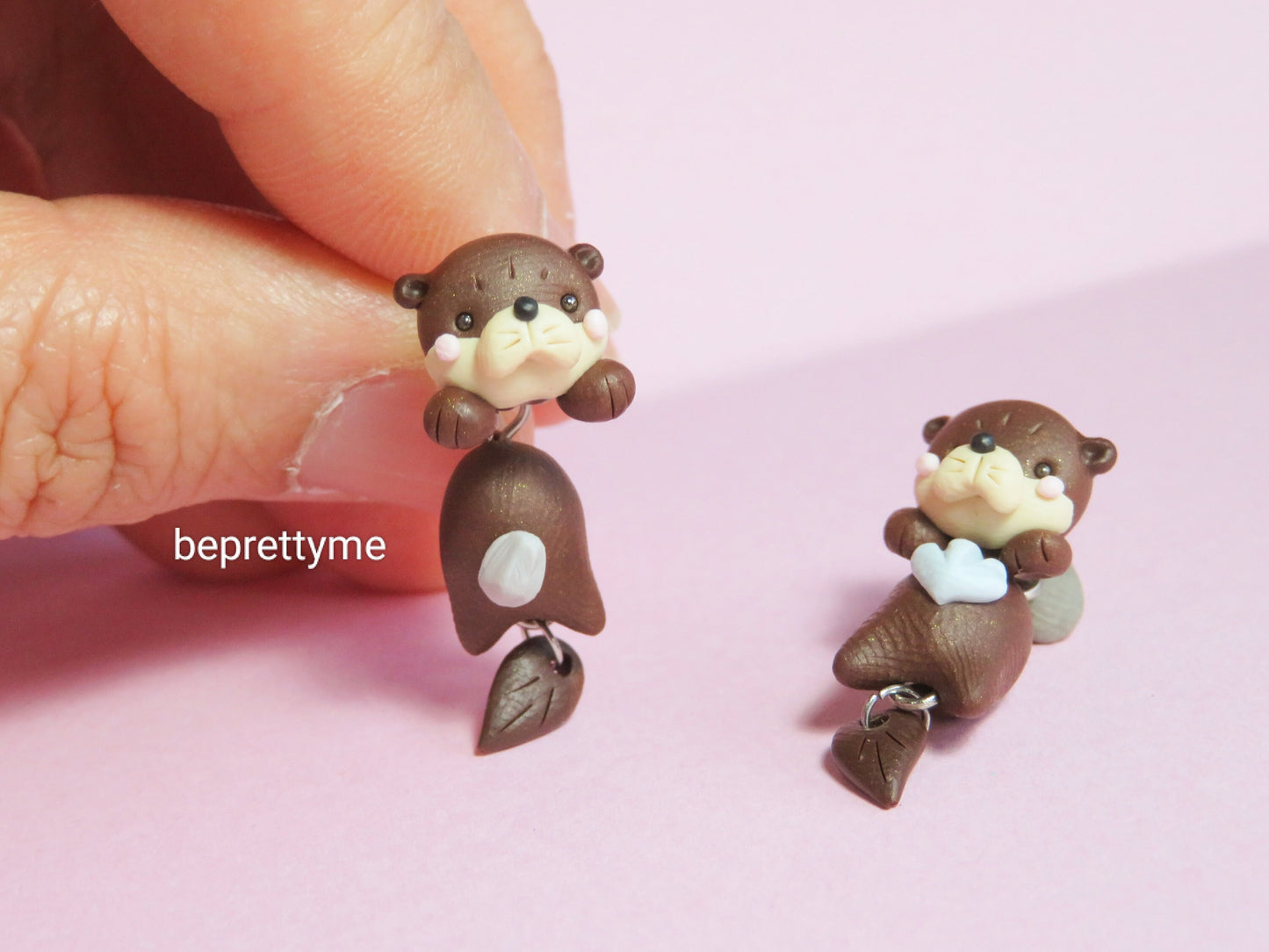 Cute Otter Dangle Earrings. Polymer Clay.  Stainless Steel. Best gift for animal lovers.