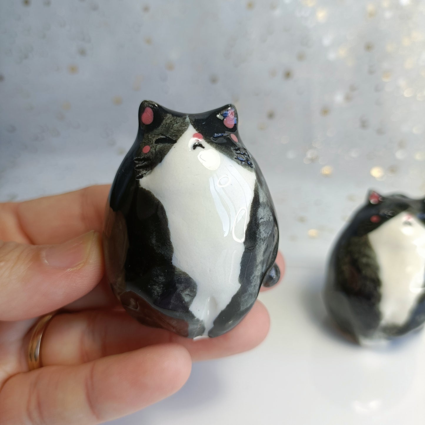 Chonky Cat Ceramic Bud Vases. Tuxedo Cat. Dried Flowers Vase. Incense Dish. Handmade Pottery. Beautiful Collectibles