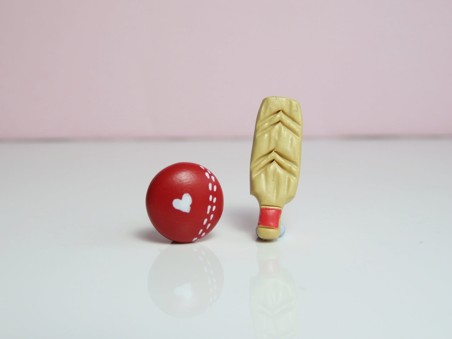 Cricket Love Stud Earrings. Cricket Bat and Ball Earrings. Gift for Cricket Mum/ Cricket Fan. Handmade Polymer Clay.