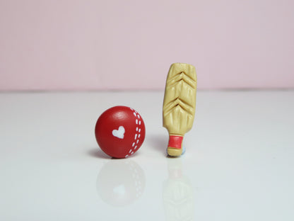 Cricket Love Stud Earrings. Cricket Bat and Ball Earrings. Gift for Cricket Mum/ Cricket Fan. Handmade Polymer Clay.
