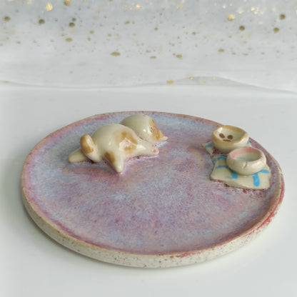Lazy Cat Ceramic Trinket Dish. Incense Dish. Handmade Pottery. Beautiful Collectibles. Special Gift for Loved Ones